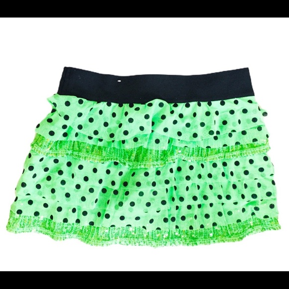 JUSTICE Polka Dot Tiered Skater Skirt With Elastic Waistband Neon Green Girl 7Y - Picture 7 of 11